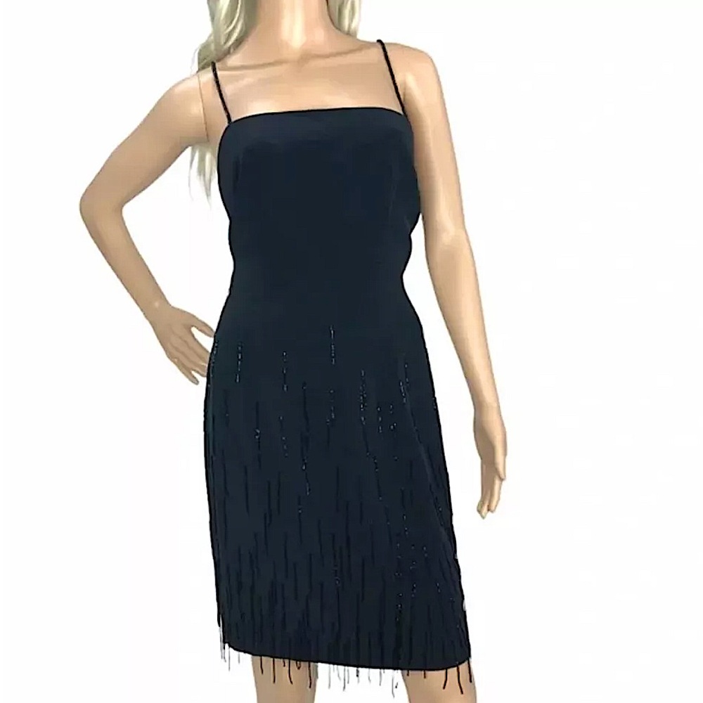 GILAR Black Crystal Fringe Embellished Strapless Cocktail Dress Sz 6 NWOT
